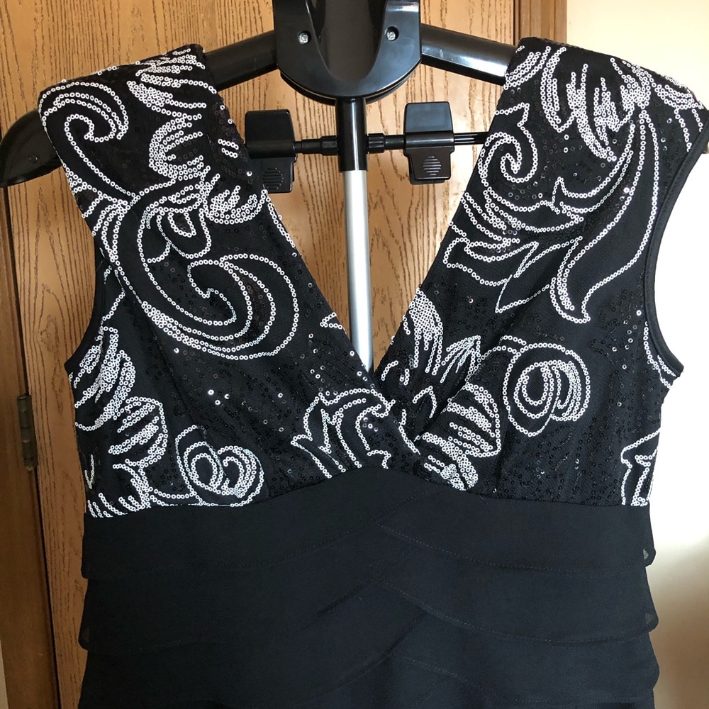 Black and Silver Sequin Floral Dress